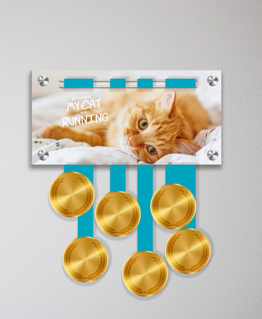 Acrylic Art: 'All I Need is my Cat and Running' Medal Display by Raw Threads®