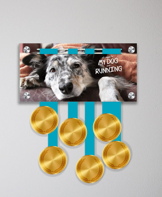 Acrylic Art: 'All I Need is my Dog and Running' Medal Display by Raw Threads®