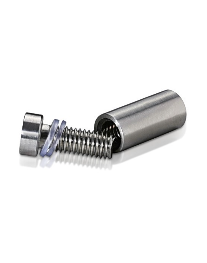 1/2'' Diameter X 1'' Barrel Length, Stainless Steel Brushed Finish. Easy Fasten Standoff (For Inside Use Only)